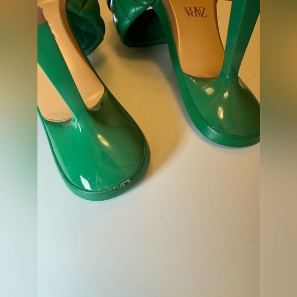 Zara Green Textured Heeled Slide Mules Size 7 - Picture 4 of 6